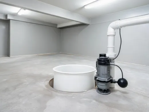 Sump pump in basement basin