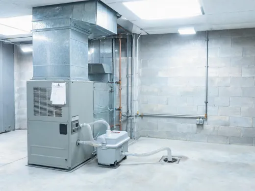 HVAC condensate pump in mechanical room
